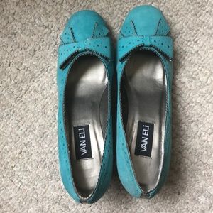 Van Eli aqua brushed suede wedges